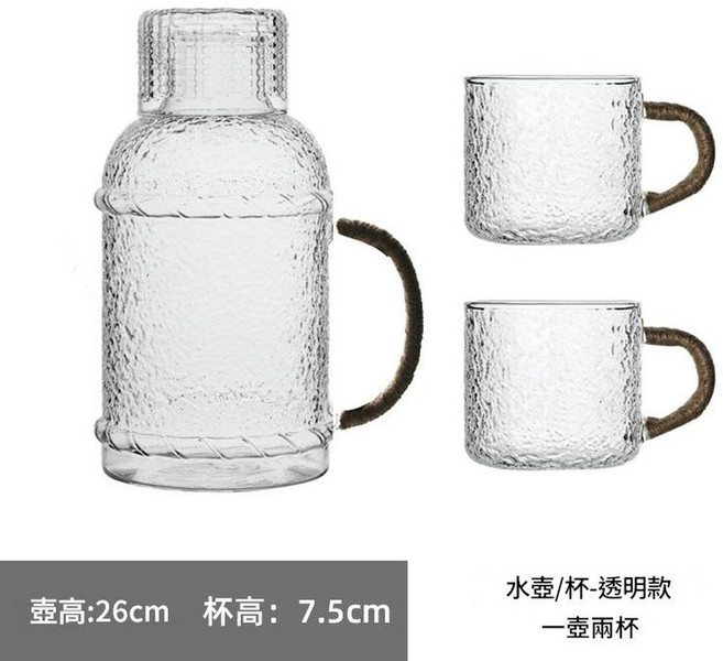 玻璃水杯, 水杯 壺 - 透明款一壺兩杯, 1套, 1L