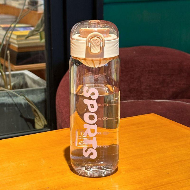 運動水壺 大容量水壺 直飲水杯 學生簡約便攜戶外帶茶隔, 桃粉【750ml】,杯子+杯刷, 1個