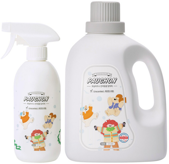 뽀숑하우스 강아지 고양이 탈취제 2.5L+500ml 세트 4가지향 무살균제 강력탈취 반려동물 오줌냄새제거, 1세트, 3L, 깨끗한 무향 2.5L+500ml