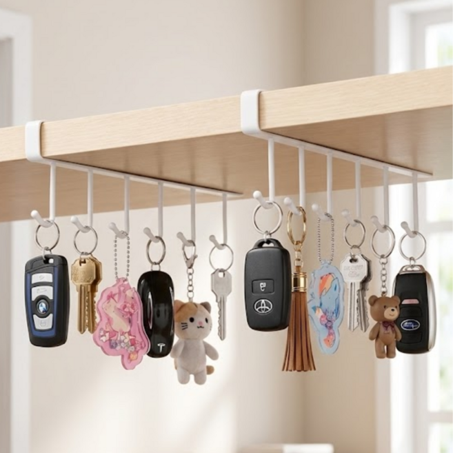 슬러피 선반아래 키링 거치대 열쇠 목걸이 팔찌 보관함 걸이, 2개, 화이트