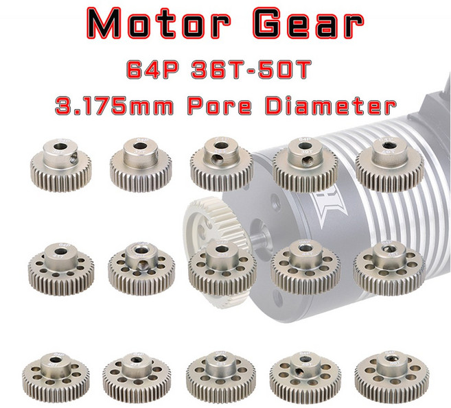 피니언 모터 기어 알루미늄 합금 금속 자동차 RC 3.175MM 64DP 36T~50T 1/10 모델 모터용, 49000kg