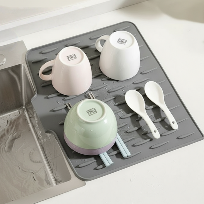 나나코지 실리콘 물빠짐 식기건조 매트 중형 40cm32cm, 1개, 회색(Grey), 1단