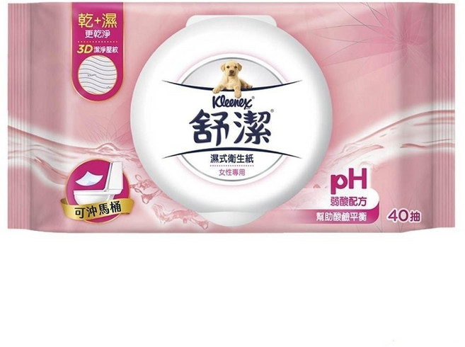 舒潔 濕式衛生紙 女性專用 pH 弱酸配方 可沖馬桶, 12個, 40張, 88g