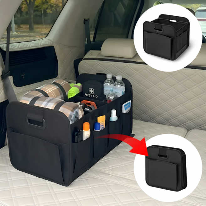 곰아줌마 다용도 크기조절 접이식 트렁크 정리함, 블랙