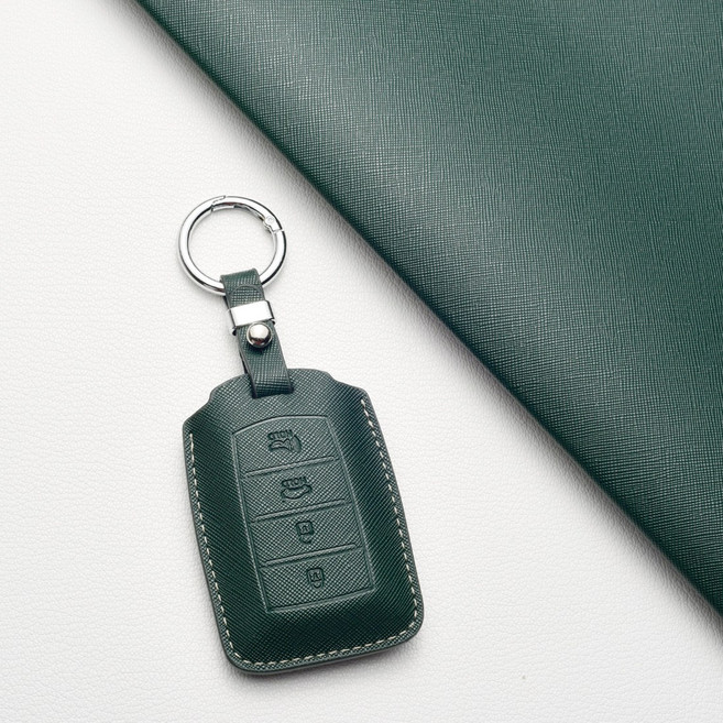 제네시스 차량용 키커버 (G70/EQ900/G80/G90/GV70/GV80 호환) - 고급 양가죽 내구성, 제네시스 A 타입(4버튼), 숲그린