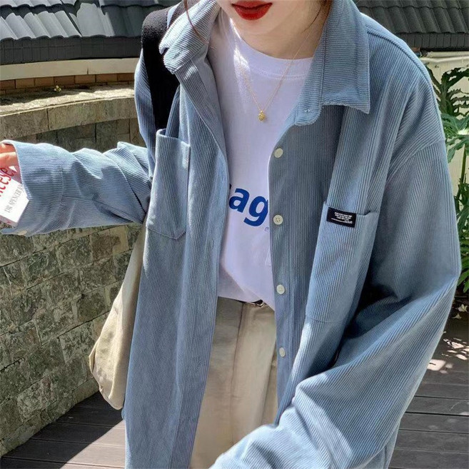 Vezri 여성 봄 가을 루즈핏 코듀로이 자켓 캐주얼 간절기 아우터 트렌디 집업 후디