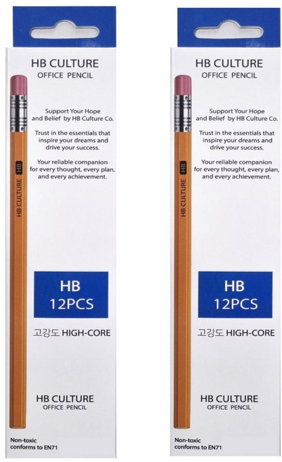 에이치비문화사 오피스 노랑 지우개 연필 프리미엄 펜슬 HB, 24개