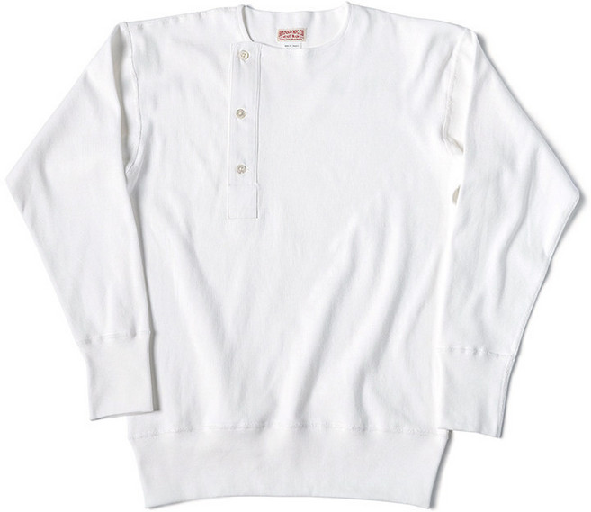 BRONSON 브론슨 남성 빈티지 사선 문양 헨리넥 긴팔 빈티지 무거운 기본 티셔츠