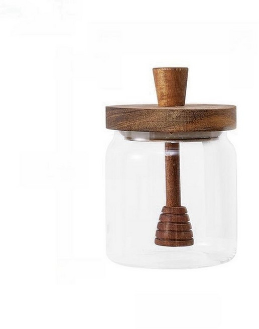 유리 꿀병 나무 허니스푼 가정용 보관함 꿀단지 디퍼, 400ml 꿀병