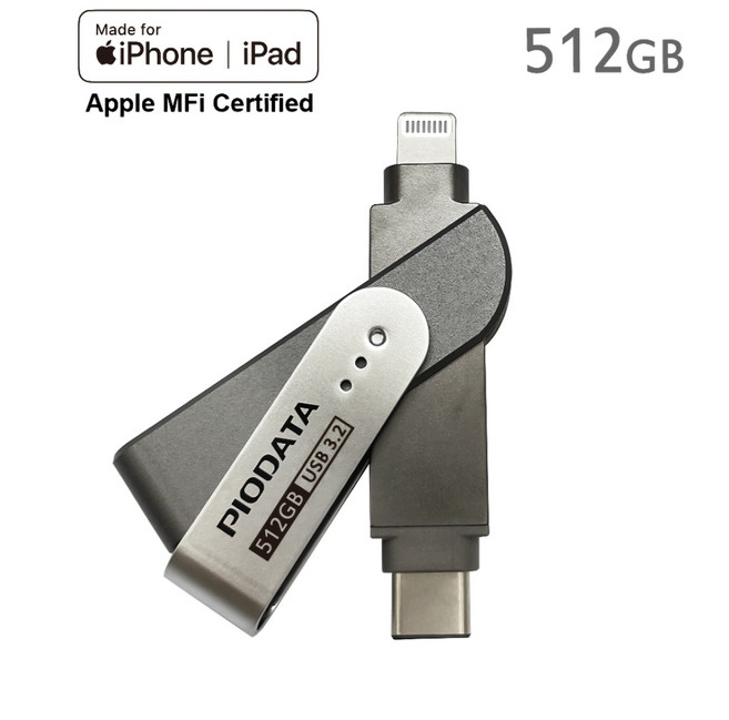 PIODATA iXflash 蘋果MFi認證 USB 3.2 Gen1 雙介面隨身碟, 1個, 512GB, 512GB