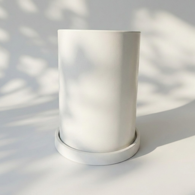 바른화분 원통형 플라스틱 가벼운 화분 받침 세트, 1개, 화이트