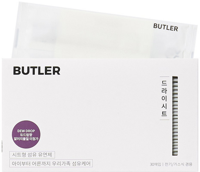 버틀러 건조기 드라이시트 섬유유연제시트 듀드랍향, 30개입, 1개