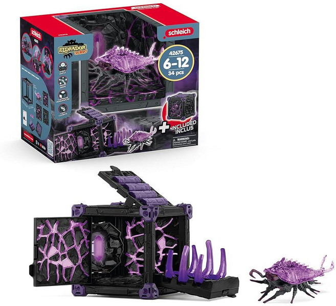 Schleich Eldrador Creatures - 벌레 장난감 놀이 세트가 있는 34피스 섀도우 전투 동굴 확장 가능한 요새가 남아 및 여아용 곤충 피규어 만 7세 이상 아, 섀도우 버그