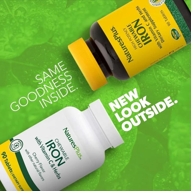 NaturesPlus 비타민C 허브 츄어블 철분 체리 맛 90정 3개월분, 1개 - 쿠팡