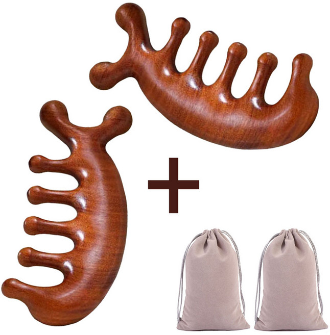 키친9단 두피 바디 전신 괄사 혈액 순환 림프 케어 천연 나무 우드괄사 빛 경락마사지 리프팅 (개별 파우치 증정), 본품2(B타입 1개+B타입 1개)+파우치2, 1세트