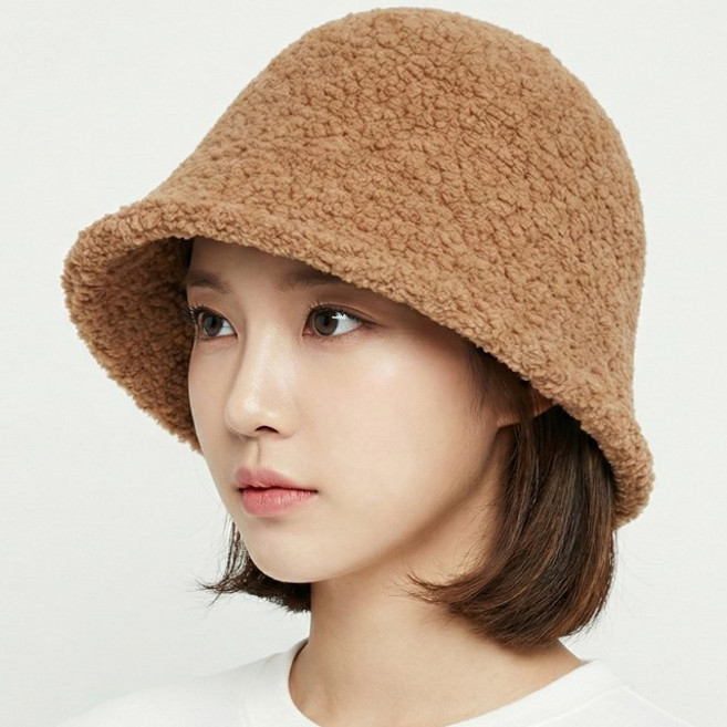 베이직엠 여성 겨울 벙거지 모자 버킷햇 챙와이어 양털 왕뽀글이 basic