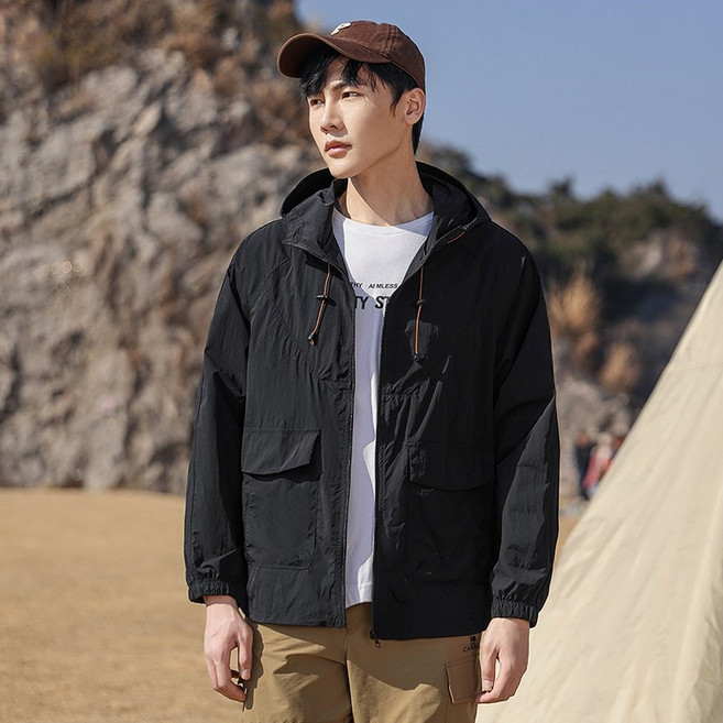 Camel 男女款多口袋防曬衣，輕薄透氣抗UV戶外休閒外套
