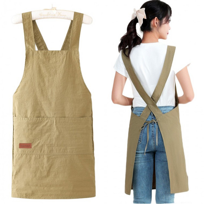 클린프로젝트 X크로스 방수 앞치마 주방앞치마 카페앞치마 방수앞치마 미용실앞치마 조끼앞치마 숏앞치마, 1개, 머스타드