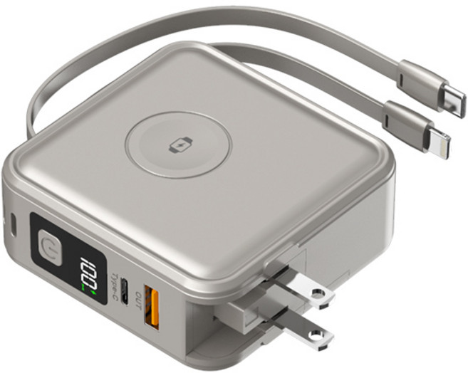 Wh 3C標示 八合一行動電源 30000mAh 快充, 香檳色（新升級防爆電芯）自帶線+無線磁吸