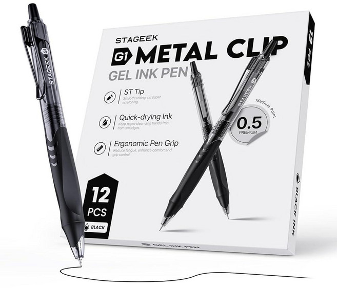 Stageek 메탈 클립 젤 잉크 펜 12개입 1세트