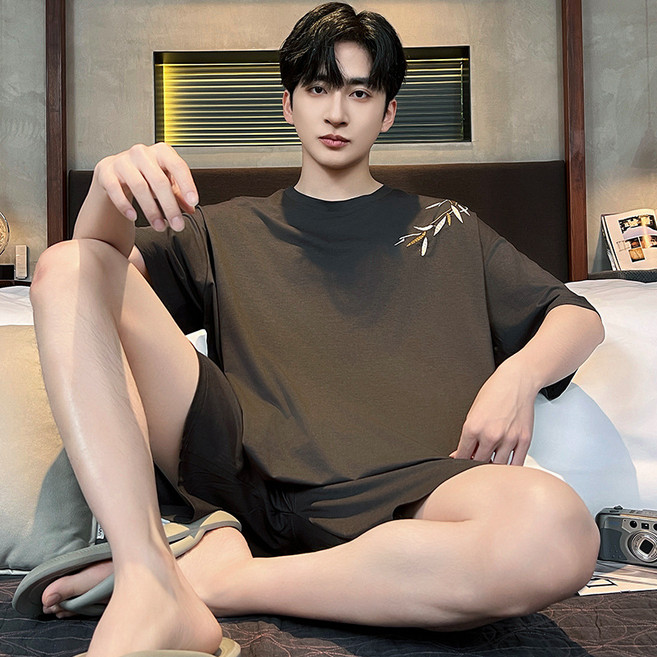 夏季新款莫代爾睡衣男士夏天涼感冰絲家居服男生短袖短褲套裝