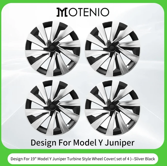 쿠쿠스토어 2025년형 신형 모델 Y 주니퍼 19인치 터빈 스타일 허브캡 림 커버 액세서리 자동차 휠 (4개입), 01 CHINA, 01 Tesla, 02 Turbine Style Silver