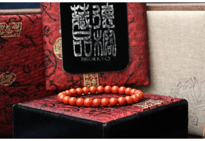 德榕藏品 南紅瑪瑙圓珠手鍊 6mm 柿子紅 無染色 滿色滿肉 17cm