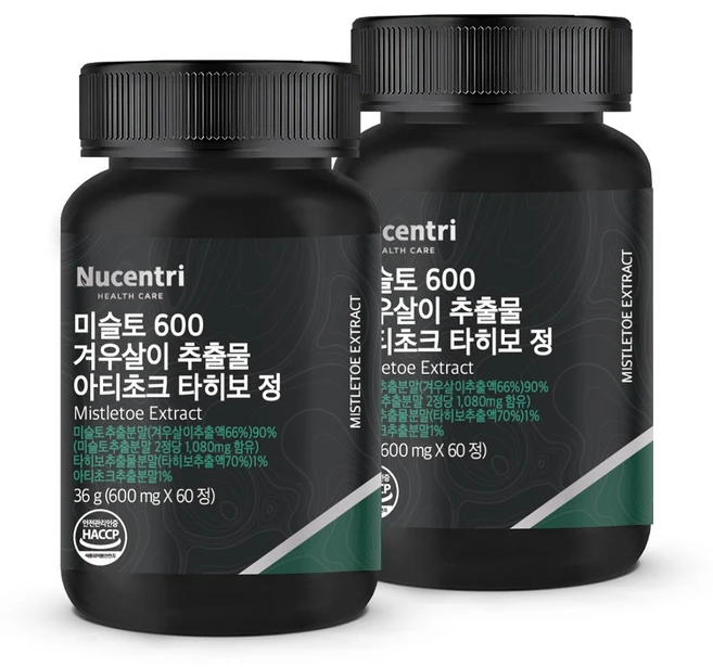 뉴센트리 미슬토 추출물 겨우살이 타히보 아티초크 추출물 정, 2개, 60정 - 쿠팡