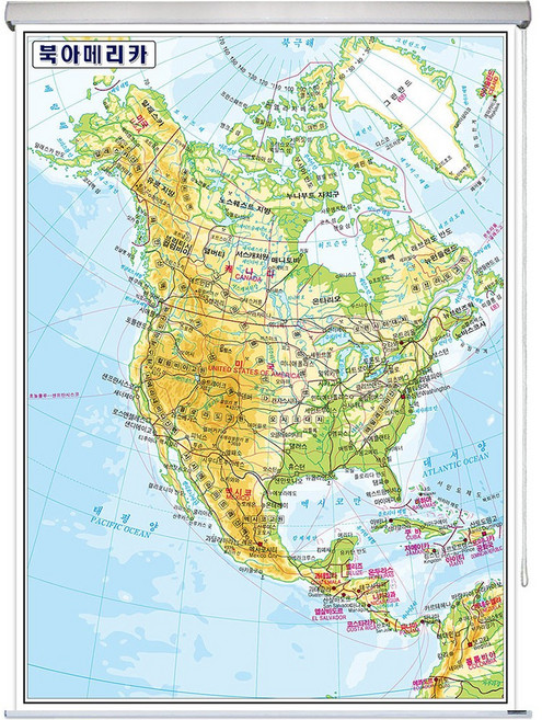 북아메리카 지도 (롤스크린 중형 111x150) + 세계지도 세트, 코팅