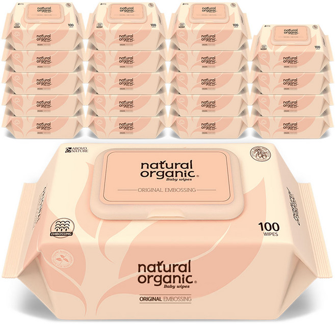 네츄럴오가닉 오리지널 엠보싱 유아용 물티슈 캡형 52gms, 52g, 100매, 20개