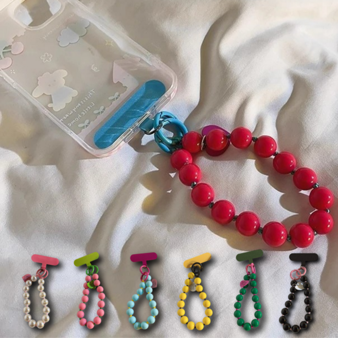 둘시아 분실 방지 비즈 핸드폰 스트랩, 1개, 화이트