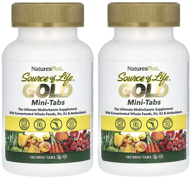 네이쳐스플러스 소스 오브 라이프 골드 미니 정제 농축 천연 식품이 함유된 궁극의 종합비타민 보충제, 180정, 2개 - 쿠팡