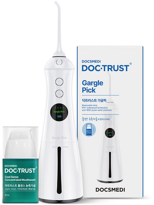 닥스메디 가글 구강 세정기 치간 치아 세척기 치석 제거기 무알콜 자연유래 천연 성분 방수 가글픽 휴대용 가정용 추천 스케일링 치과 공식 납품, 구강세정기 단품 + 쿨센스 농축가글 1개
