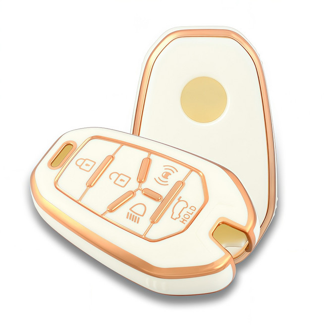 OFFCURVE KGM 쌍용 호환 Edgeline 5버튼 TPU 스마트 키케이스 (렉스턴 티볼리 코란도), 화이트 골드