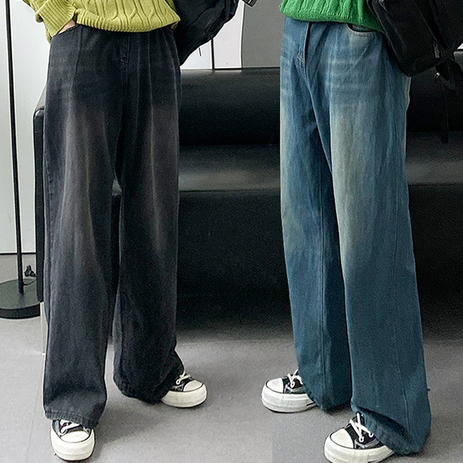 프리미엄 바이오 샌드브러쉬 뒷밴드 와이드 팬츠 데님 청바지