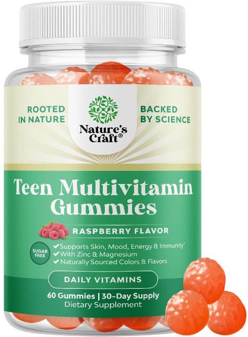 무설탕 구미 비타민(Teen Girls Boys) - 12-17세 종합비타민 마그네슘 함유, 츄어블, 1개, 60정