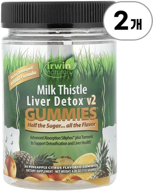 어윈 네추럴스 밀크씨슬 리버 디톡스 v2 구미 Irwin Naturals Milk Thistle Liver Detox™ v2 Gummies 30정, 2개 - 쿠팡