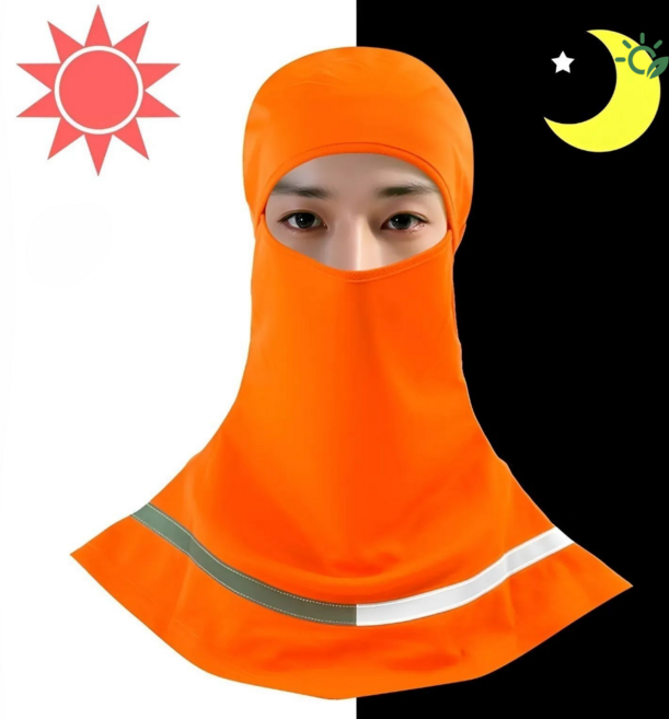 자전거 바라클라바 메쉬 UV 전면 얼굴 커버 낚시 등산 안전반사 주황색