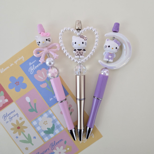 볼펜꾸미기 세트 귀여운 캐릭터 고양이 볼펜 DIY 볼꾸 비즈꾸미기세트 학생선물 핫템, 1팩, 1