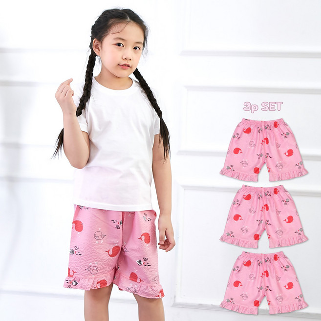 아동용 5부 지지미 엠보 파자마 바지 3세트