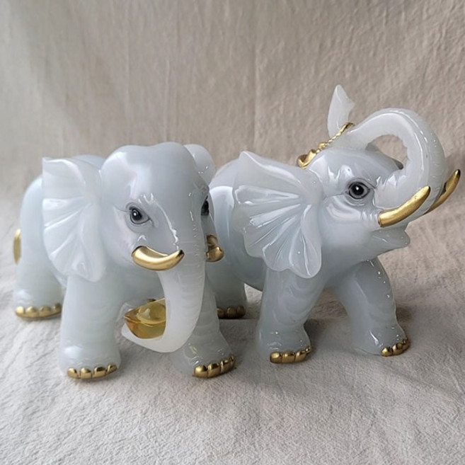 아네샵 대형 비취 백옥 코끼리 장식품 코끼리 조각상 풍수 인테리어 돈 들어오는 장식 소품