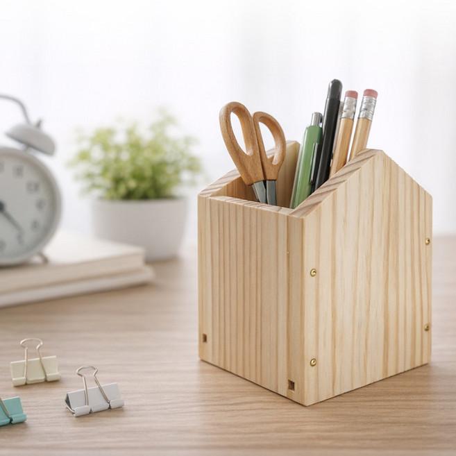 (각인가능) 하우스 원목연필꽂이 반제품 만들기 DIY키트세트 목공체험수업, 1개, 기본형 연필꽂이+각인함