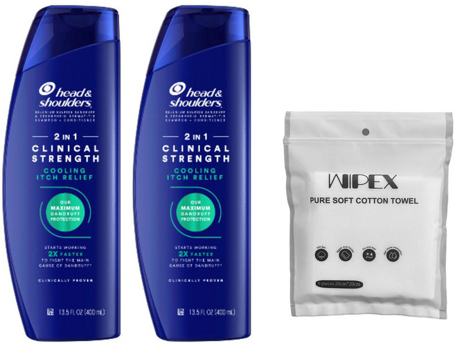 헤드앤숄더 2인1 클리니컬 스트렝스 쿨링 이치 릴리프 샴푸 400ml 2개 + wipex 퓨어 소프트 코튼 타월 화이트 6개입