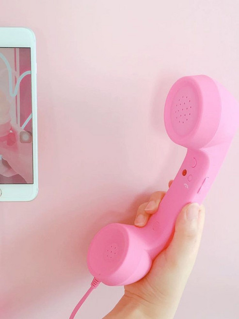 핸드폰수화기 부모님선물 레트로 친구 광택블랙 스마트폰, 기본 반지 사이즈, 로즈레드+type-c 이어폰 컨버터