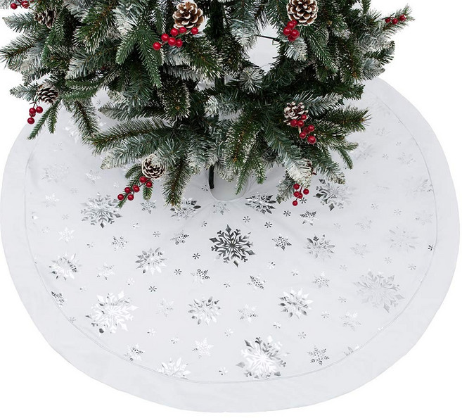 Wlflash Christmas Tree Skirt 48/36 Inches Snowy Pattern Xmas Tree Skirts Large Christmas Tree Mat H, 1개, 삼베 흰색