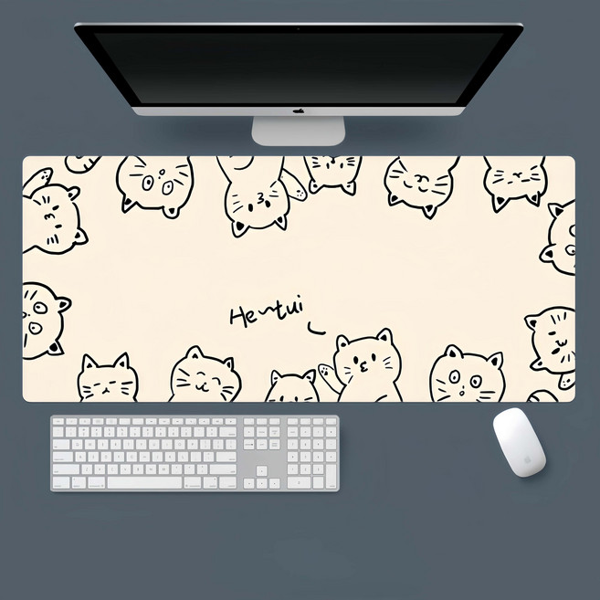 귀여운 캐릭터 고양이게이밍마우스패드 키보드 마우스 장패드 900*400*3MM, 1개, 고양이-01
