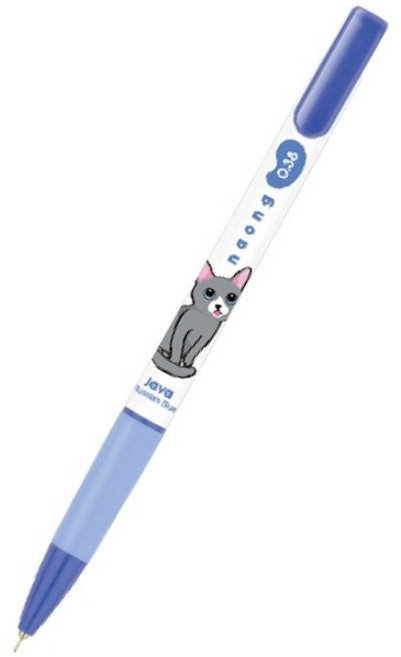 자바 세필형 캐릭터 저점도 유성볼펜 0.38mm 냐옹, 블루, 10개