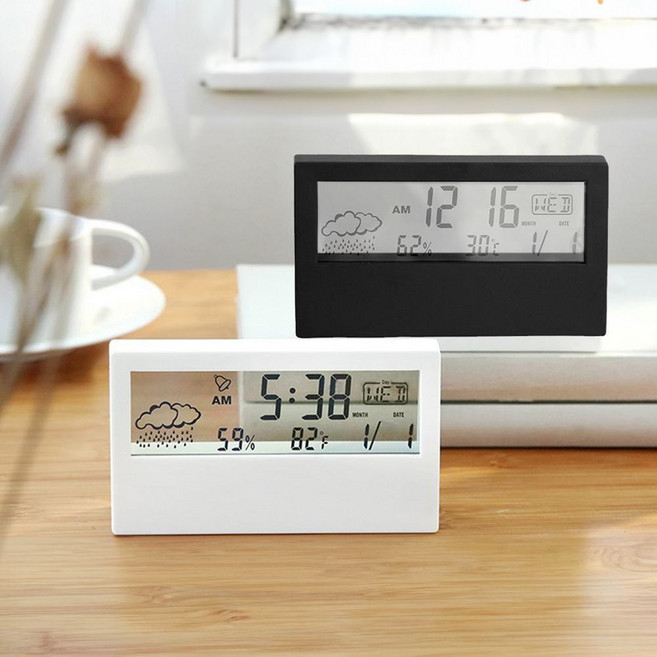 캉스앤코 온습도계 전자시계 소형 탁상용 시계, 1개, 블랙