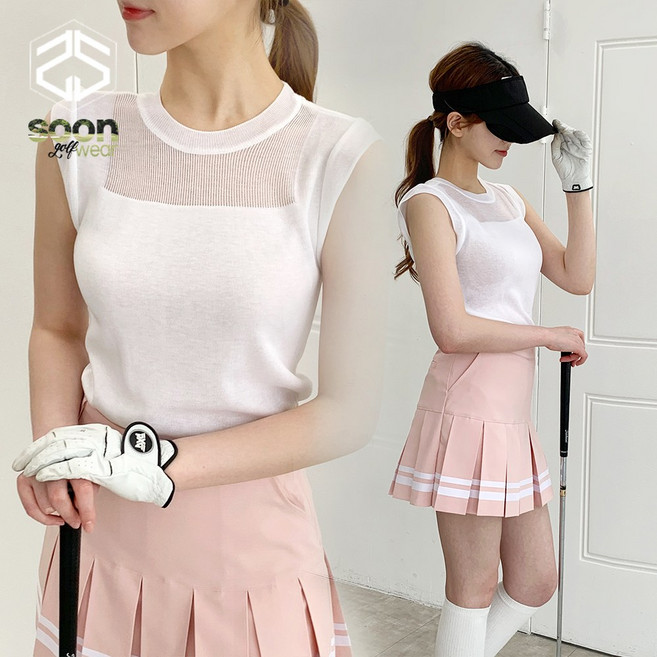 [순이야] S.여성 글램 시스루 민소매 니트 니셔츠