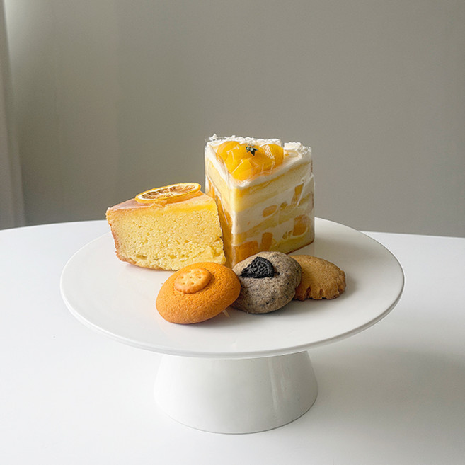 베이직 크림 도자기 플레이팅 케이크 디저트 트레이 스탠드 25.5cm, 1개, 화이트
